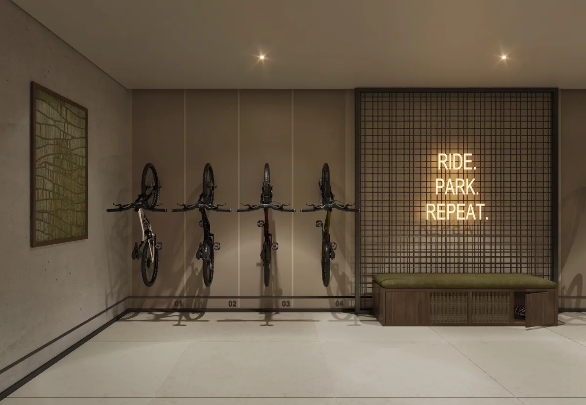Render of the Sei Saadiyat bike store and repair area