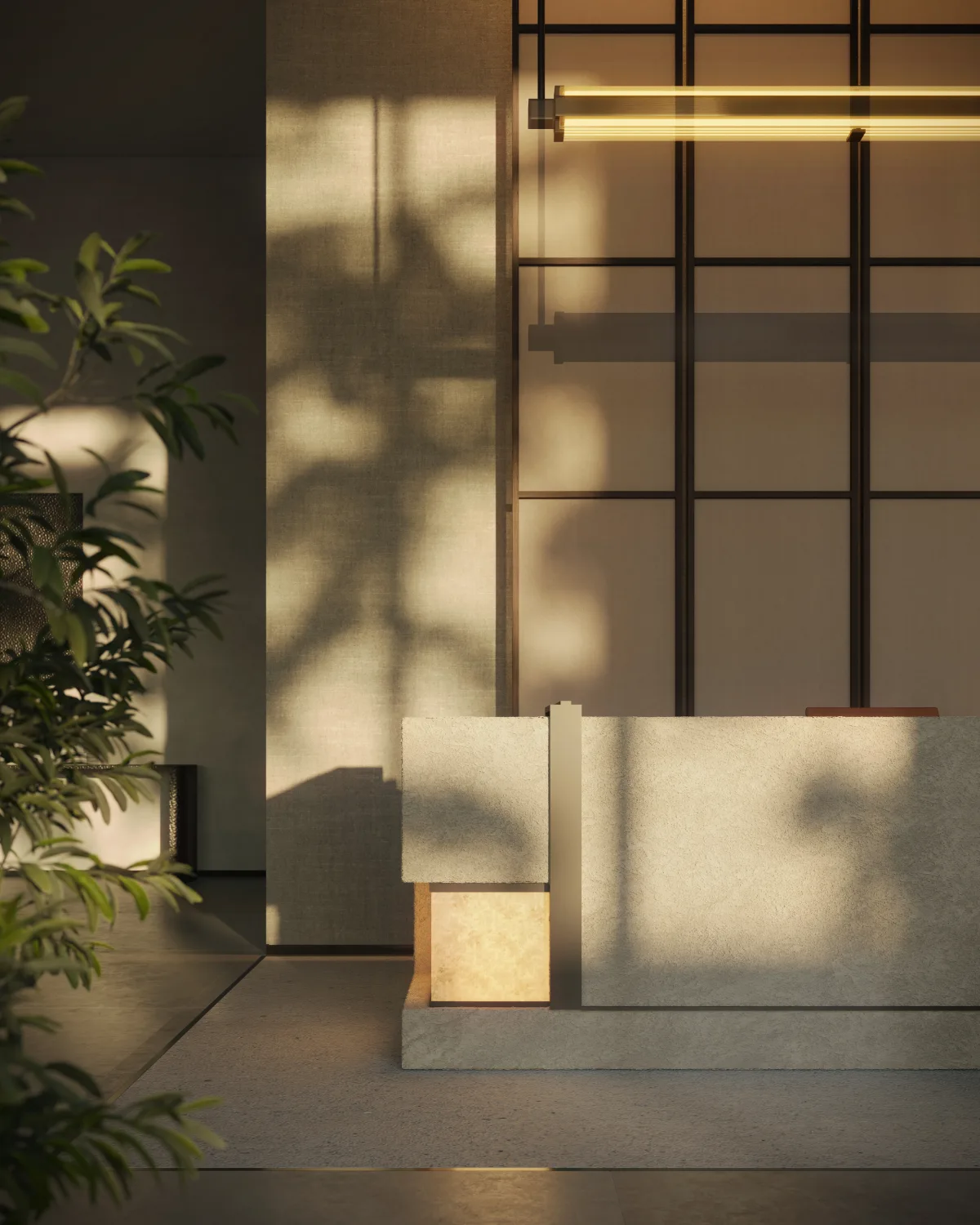 Render of the Sei Saadiyat lobby, alternate view