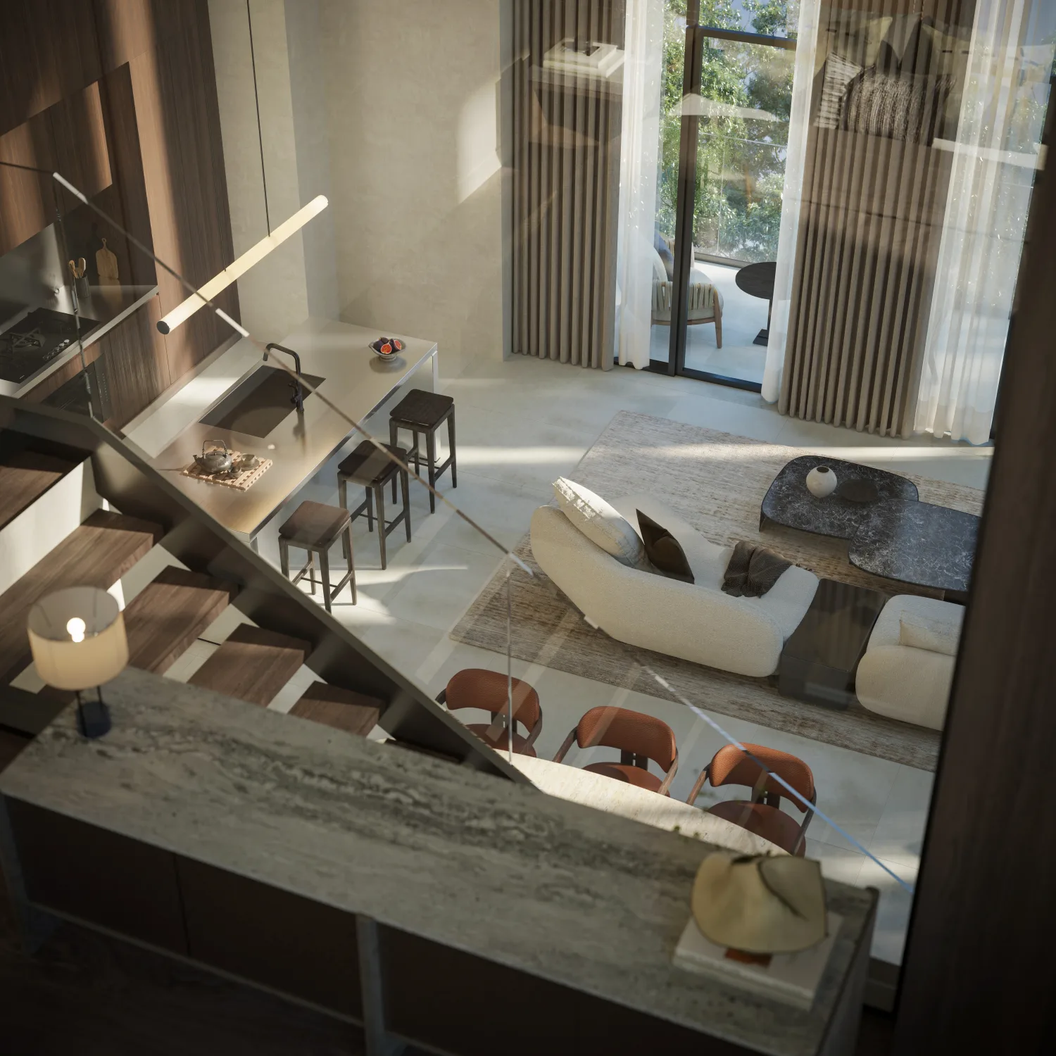 Render of a Sei Saadiyat Kanso Loft interior vignette